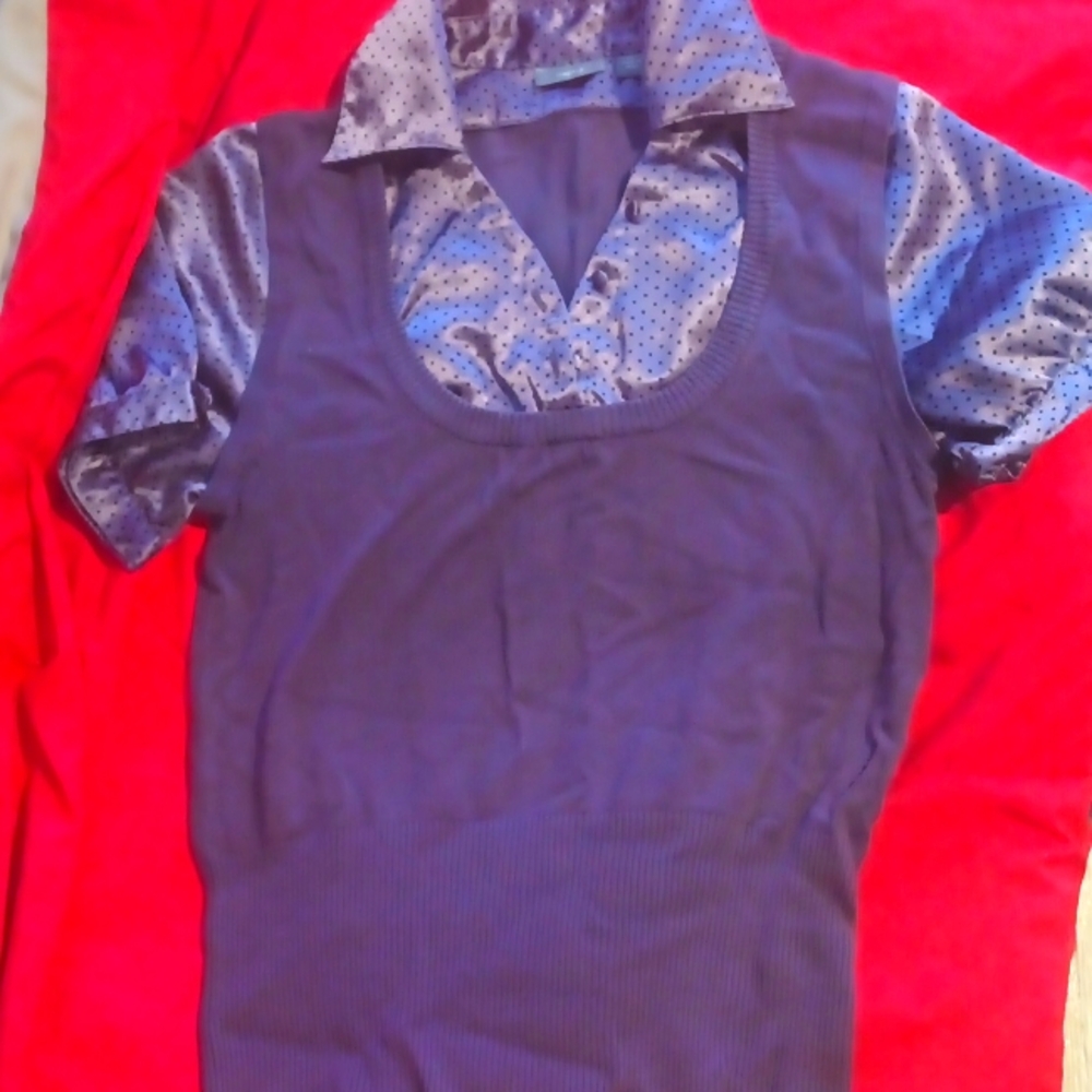 Purple Dotted, Layered Sweater Vest Shirt